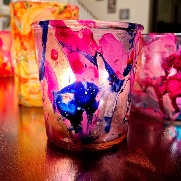 Marbled Colorful Votive Candle Holder Handmade - Picture 4 of 5